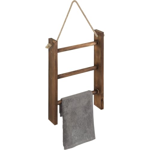 MyGift Dark Brown Wood Wall Mounted 3 Tier Hand Towel Ladder Rack