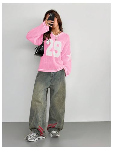 Image of Verdusa Women's Y2k Crochet Tops Jersey Shirts Graphic Going Out Summer Outfits Oversized Streetwear