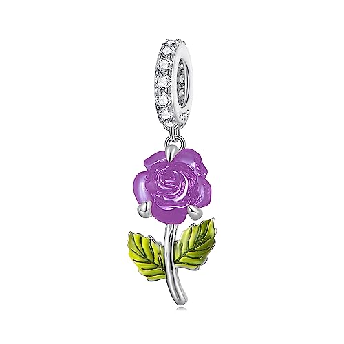 Abalorio de plata 925 con forma de corazón, rosa y pájaro para pulsera