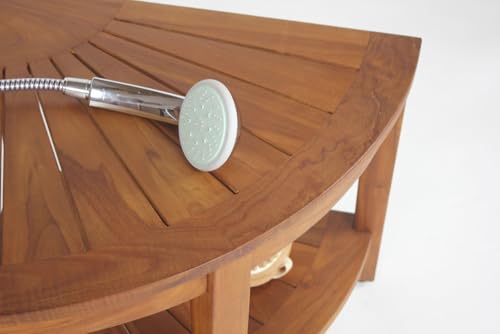 Image of The Original 22 inch Kai Corner Teak Shower Bench with Shelf