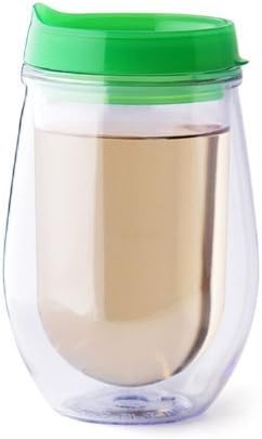 Bev2Go - Vaso acrílico de doble pared con aislamiento de 10 onzas, sin tallo, con tapa, color verde