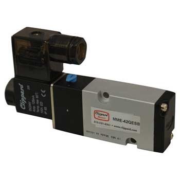 Clippard MME-42QEEC-W110, 1/4" NPT 5 Port 4-Way 3 Pos. Closed Ctr. Dbl. Sol. Valve, 110vac, leads