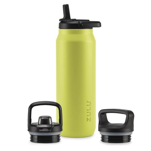 Image of ZULU Base 40oz Stainless Steel Water Bottle with 3 Lids- Straw, Chug, Twist | Double Walled and Vacuum Insulated Metal Thermos | For Gym, Outdoor | Built in Carry Loop, Dishwasher Safe, Guac