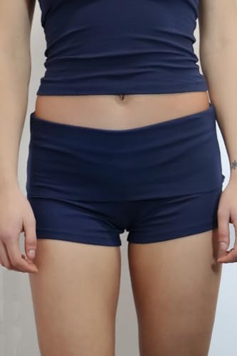 Image of KMBANGI Womens Fold Over Shorts Elastic Waist Y2k Lounge Shorts Foldover Cute Pajama Micro Bottoms Mini Shorts Sleepwear