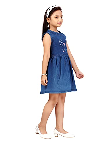 Image of MUHURATAM Girl's Denim Skater Knee-Length Dress