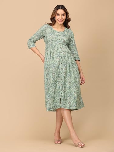 Image of The Mom Store Maternity and Nursing Sleeveless Dress for Women | Casual Dress | Pre and Post Pregnancy Wear | Printed Stylish Dress for New Mom | Trendy Dresses for Women's