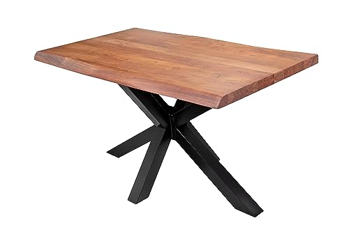 SAM Esstisch 160 x 85 cm Cali, Baumkantentisch nussbaumfarben, Akazienholz massiv, Spider-Gestell aus Metall Schwarz, aufgedoppelte Kanten 25+25 mm