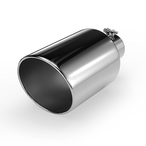 Richeer 4 to 8 inch Exhaust Tip 4 Inlet 8 Outlet 15 Overall Length Stainless Steel Polished Finish Universal for Vehicles with 4 O.D. Exhaust Tailpipe Rolled Edge Bolt on Design