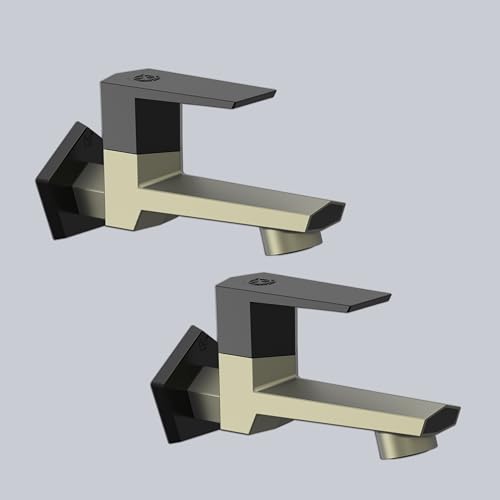 Image of RN PTMT Long Body Bib Cock for Bathroom | 15mm Long Body Foam Flow Water Tap with Flange | Luxury G20 Collection Faucet | High-Grade Engineering Polymer Tap (Graphite Black Dual, Pack of 2)