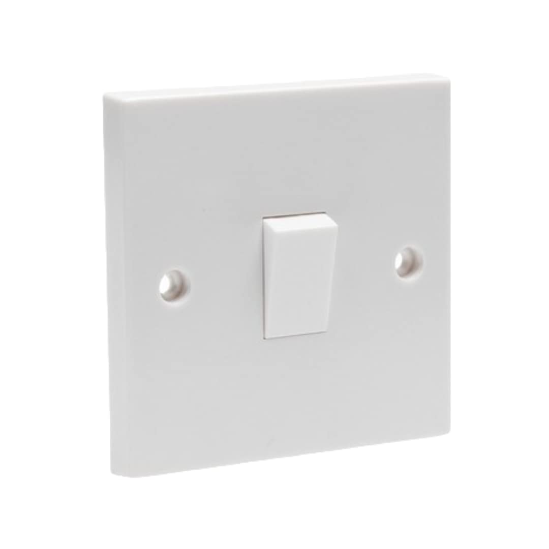 AXIOM Single/Double Switched Socket 13Amp, Single Light Switch Wall 1 Gang 2 Way 10Amp Plug Electric 13 Amp with/without Surface Mount 25mm Pattress Box, White (Single switch faceplate, 1)