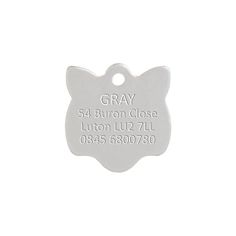 Pet-Tags Bow Wow Meow mit Personalisierung Silberne Katzenmarke Katzengesicht aus Aluminium (Klein) | GRAVURSERVICE | Leichte & Robuste Personalisierte Haustiermarke Cover