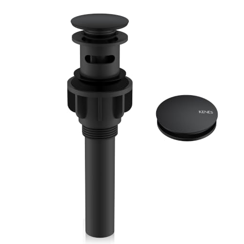 KENES Pop Up Bathroom Sink Drain with Overflow Matte Black Pop Up Drain Stopper Anti Clog Pop Up Drain Stopper Lavatory Bathroom Vanity Sink Drain