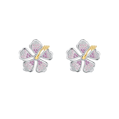 Boucles d'oreilles hibiscus fleurs hawaïennes argent sterling 925 femme