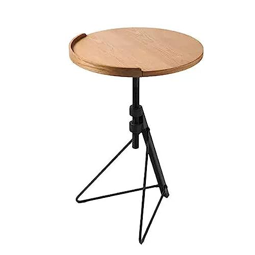 Sofa Height Adjustable Round Coffee Table , Small Couch Snack Side Table with Tiltable Board, Foldable Sofa Bedside Laptop Stand, with Wood Tabletop and Metal Triangle Legs Sofas For Living Room(A)