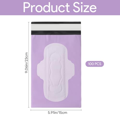 Image of 100 Pcs Sanitary Napkin Disposal Bags, Feminine Hygiene Period Bags for Tampons & Pads, Period Disposal for Teen Girls, Odor Blocker, Leak-Proof Sanitary Storage for Menstrual Products, Purple