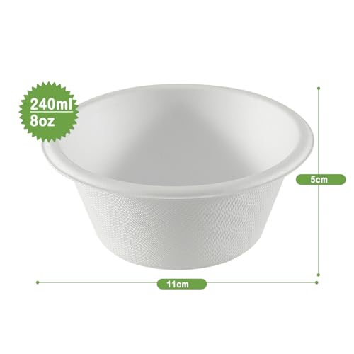 Miniatura 2 de Ecostar Cuencos Desechables, Cuencos Rígidos De Bagazo,Vajilla Desechable Biodegradable Extrafuerte De Color Blanco,Alternativa Natural Al Plástico, Para Fiestas Picnics Hogar 200, 240ml