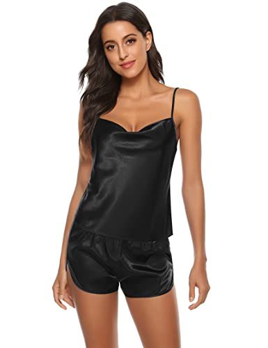 Sumeyuyu Pijama Mujer Seda Corto, Pijama de satén para Mujeres Cortos Sin Mangas de 2 Piezas Top & Pantalones Cortos Pijama Mujer Verano Cover