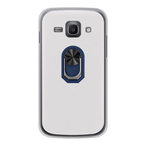 UOGNADGD Flexible Case + Ring Holder Compatible with Samsung Galaxy Ace 3 Phone Shockproof Cover & Magnetic Mecha Style Finger Grip Kickstand (White+BlueRing)