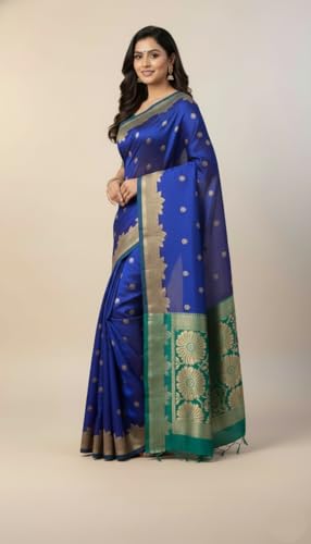 Image of Yashika Women's Banarasi Silk Traditional Motifs Jacquard Woven Saree | Blue Color Saree | Women Sari | Saree