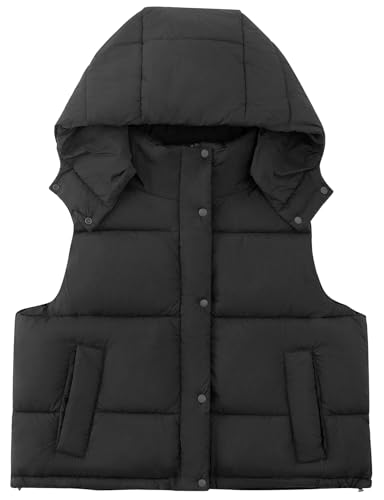 MOMOSTAY Womens Removable Hooded Puffer Vest Lightweight Quilted Stand Collar Sleeveless Jackets Warm Winter Outerwear Coat Black X-Large