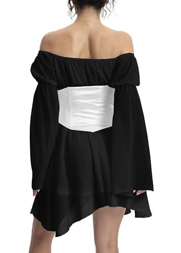 Image of Womens Corset Dress Off Shoulder Bell Sleeve Casual Party Pirate Fairy Dress Set