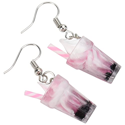 Vaguelly Orecchini Bubble Tea 1 Paio di tè Latte con Ciondolo Orecchini Pendenti Carino Drink Eardrop Orecchino Unico 3D Orecchini con Ciondoli Divertenti per Ragazze Donne Rosa