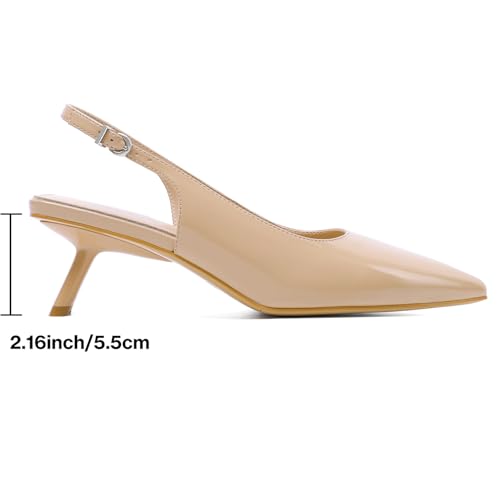 Image of Mostrin Kitten Heels for Women Pointed Toe Pumps Patent Leather Low Heel Slingback Heels with Buckle Dress Shoes for Dating Party Working