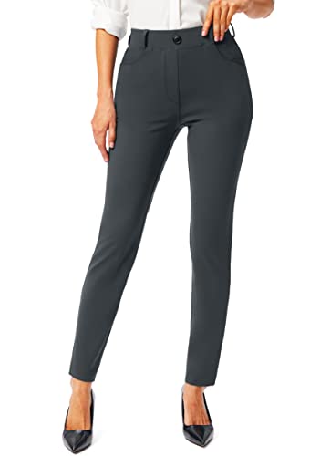 Rammus Womens Yoga Dress Pants With Pockets 26"/28"/30" Stretch Work Leggings For Women Pull On Skinny Slacks For Business Office Casual Charcoal #TOP1