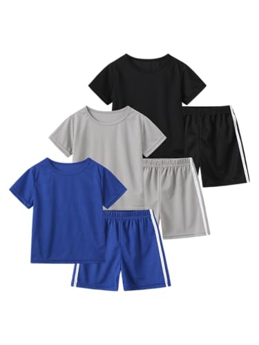 Jolyshlid Boys' Active Shorts Set 6 Pieces T-Shirt and Quick Drying Shorts Summer Activewear Sets Multicolor 7-8Y
