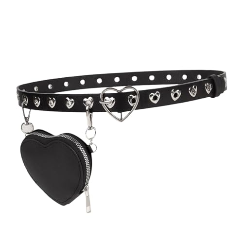 misppro Love Heart Pin Buckle Belt Women Waist Belt with Detachable Small Pouch Stylish Lady Punk Belt Waistband for Jackets Street Black