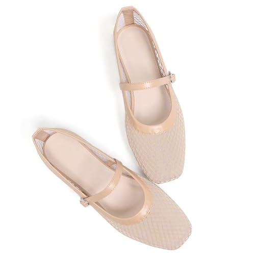 Image of TN TANGNEST Leather Flats for Women Retro Mary Jane Flats | Comfortable Square Toe Slip On Flats with Buckle Strap, Soft Work Flats Office Shoes