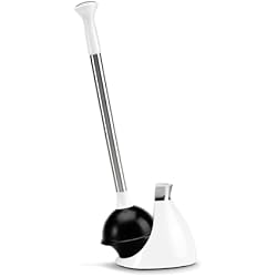 1 of simplehuman Toilet Plunger with Holder, Toilet Plunger and Holder Set, Magnetic Drip-Free Cover, Narrow Flange for Modern Low-Flow Toilets, Hidden Dome Storage, Stainless Steel, White