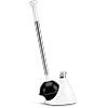 simplehuman Toilet Plunger with Holder, Toilet Plunger and Holder Set, Magnetic Drip-Free Cover, Narrow Flange for Modern Low-Flow Toilets, Hidden Dome Storage, Stainless Steel, White