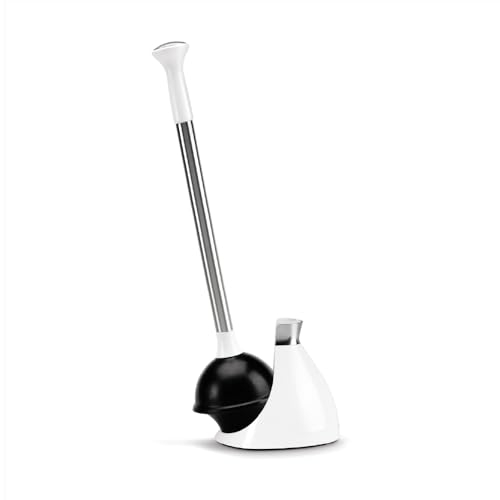 simplehuman Toilet Plunger with Holder, Toilet Plunger and Holder Set, Magnetic Drip-Free Cover, Narrow Flange for Modern Low-Flow Toilets, Hidden Dome Storage, Stainless Steel, White by simplehuman - Used condition - US$36.12