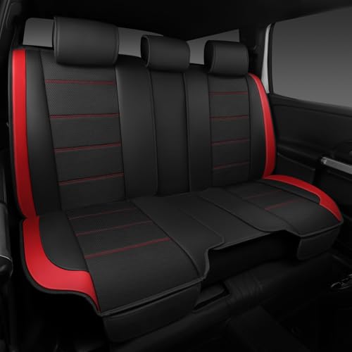 Image of CAR PASS 5 Seats Leather Car Seat Covers, Sideless Car Seat Protectors with Storage Pocket, Water Resistance Seat Cover, Universal Fit Most Cars, SUVs, Trucks and Vans (Full Set,Black and Red)