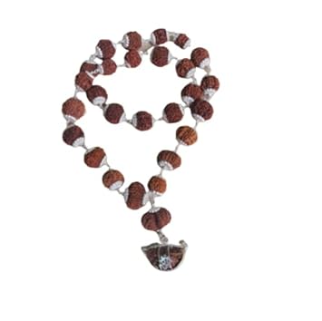 The Gallery Of Gemstones Lab Certified Sarva Siddha Mala Nepal 1-14 Mukhi with Gori Shankar Ganesh Rudraksha Silver Capping. Pure Bholenath Rudraksha Mala Chain for Jaap