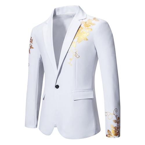 Generic Men Pocket Lapel Button Suit Suit Button Suit Jacket (White, M), Medium2