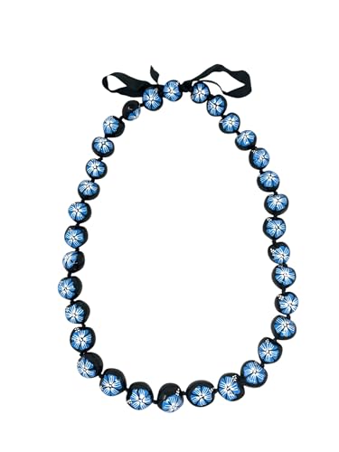 Utama Hawaiian Kukui Nut Leis Beads Necklaces with Hand Painted Flower Adjustable 32 Inch - Necklace for Graduation & Parties2