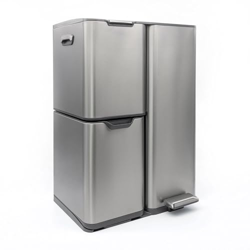 osoltus Mülleimer Abfallsammler Softclose Edelstahl hoch 60 L (30 + 17 + 13 L)