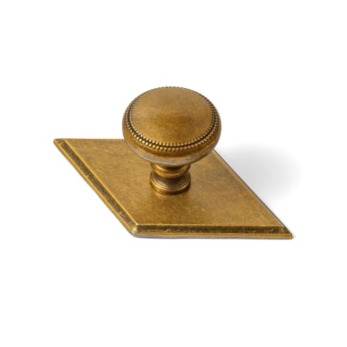 Goo-Ki Beaded Zinc Alloy Knobs w/Backplate, Antique Brass, 6 Pack