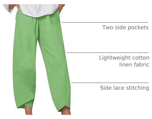 Image of Womens Cotton Linen Capri Pants Casual Elastic Printed Ankle Pants | Cotton Linen Capri Pants for Women 2025 Casual Printed Cropped Palazzo Pants Elastic Waist Lounge Baggy Trousers