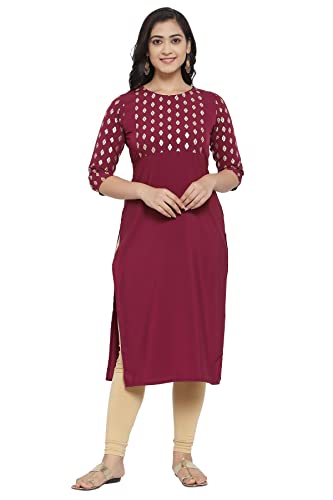 Image of Women's Crepe Printed Straight Kurti (ALC4039MLB Mulberry X-Small)