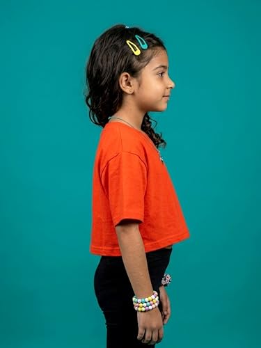 Image of KiddoPanti Girls 100% Cotton Solid Drop Shoulder Half Sleeve Round Neck Crop Tee