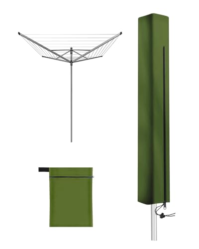 Molxss Rotary Washing Line Cover Waterproof Heavy Duty Outdoor Rotary Dryer Cover with Zip UV Resistant Weather Resistant Protection for Laundry Airer (165x16x16cm) - Green