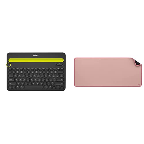 Image of Logitech K480 Wireless Multi-Device Keyboard for Windows, Apple iOS Android with Desk mat-Studio Series, Anti-Slip, Spill Resistant (Dark Rose)