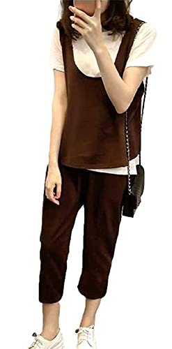 [ニブンノイチスタイル] 上下 3点 セット アップ ベスト スーツ 大きめ レディース M～XXL (L, ブラウン)