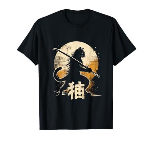 Samurai ninja cat japanese art kawaii anime cat t-shirt