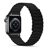 Tasikar Armband Kompatibel mit Apple Watch Armband 42mm 44mm 45mm, Upgrade Herren Damen Silikon Magnetverschluss [Doppelseitig Tragbar] Ersatzarmband für iWatch SE Series 8/7/6/5/4/3/2/1 (Schwarz)