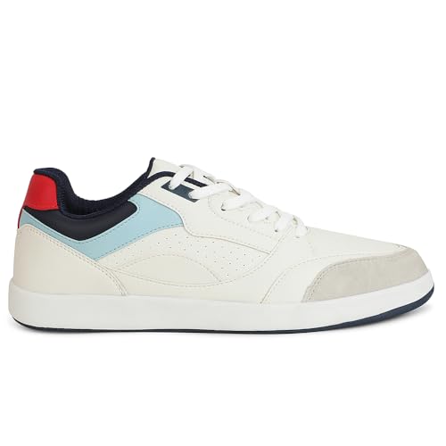 Image of Liberty Leap7x CLASTO-1E Men's Casual Lacing Sneakers, Beige and Sky Blue | Suitable for Walking Travel, College, Office | Comfortable Lace-Up Casual Shoes | Lightweight Stylish Fashion Footwear