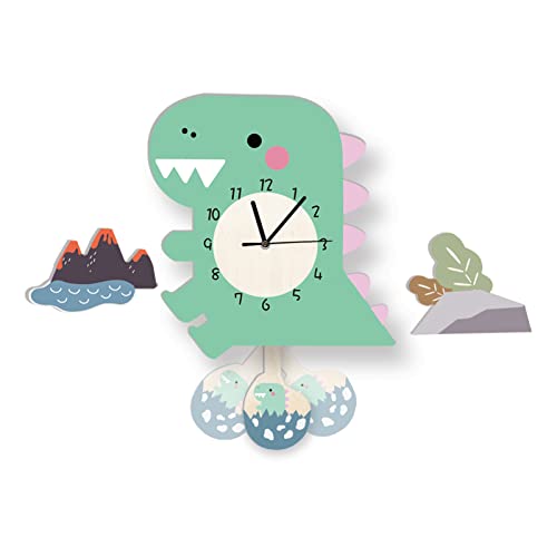 Treelf Cartoon Wall Clock Child Silent Hanging Clock With Pendulum For Kids Rooms,Perfect Room & Wall Decor For School Classrooms, Playrooms And Kids Bedrooms As A Gift For Boys And Girls (Dinosaur) #TOP20